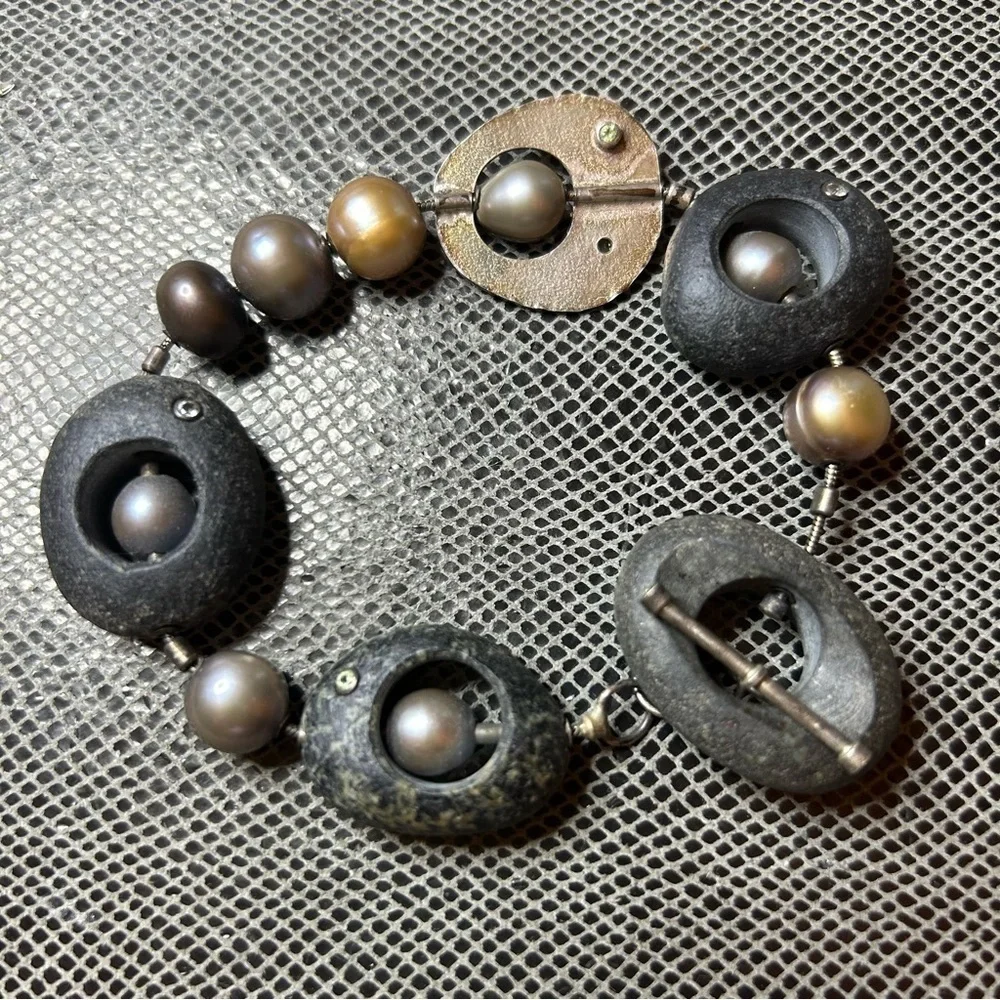 Finely Crafted Found Beach Rocks and Multi Colored Pearls and Gem Stones - Picture 5 of 5